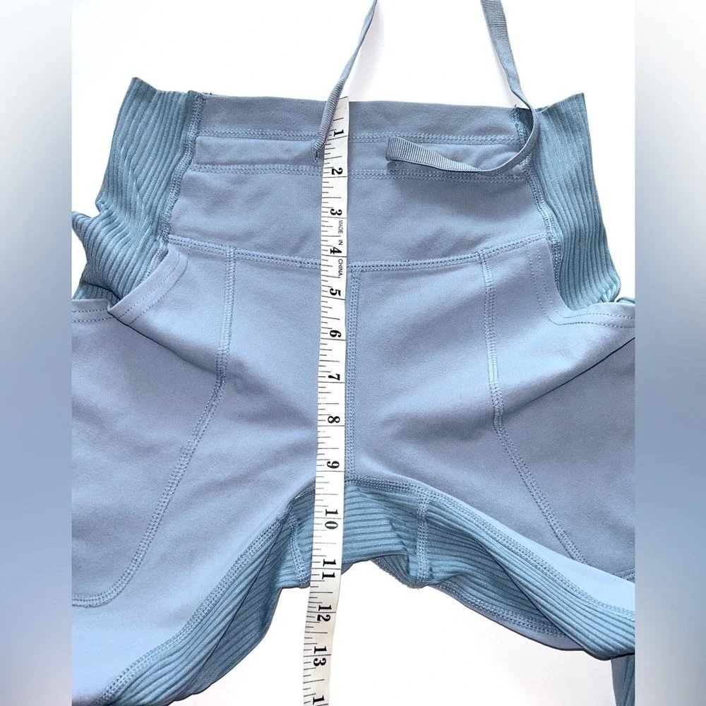 Glyder XS High-Waisted‎ Ice Blue Shape Leggings Joggers Pockets Ribbed Panels